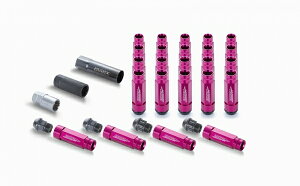 エセックスCRS シーアールエス (M12×P1.25) 2ピースシェルナット ロング/ローレット アダプターポーチ付 5穴用(20本入り) ピンク