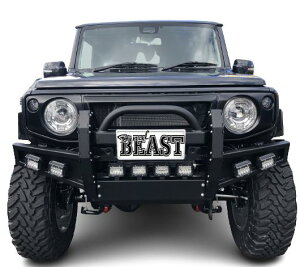 ビーストアールジムニーシエラ JB74 クラッシュ typeT フロントバンパー 半艶ブラック塗装 小型ワークライト8個セット スチール製