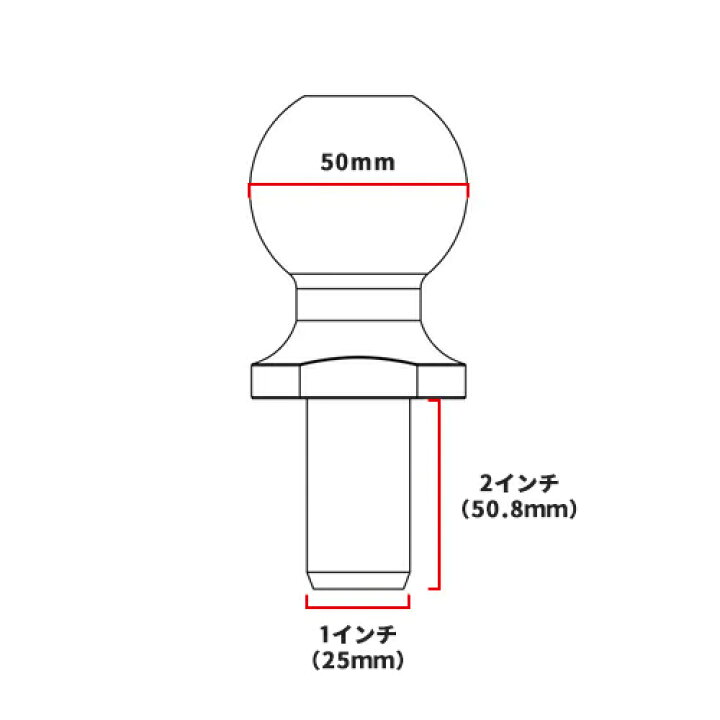 楽天市場】ヒッチボール スチール製 ボール直径：50mm 軸径：25mm 牽引 