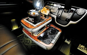 N BOX/NBOX カスタム JF1/2 2013/11以前車専用 DAD フロントセンターテーブル 【スクエアタイプ】 トレイデザイン:リーフパターン カラー:レザーブラック