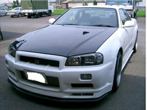 R34 GT-R ボンネット T1 平織りカーボン ウォッシャー穴加工 クリア塗装済み