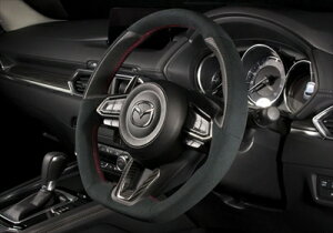 CX-5 KF系 タイプ2ステアリング ウルトラスエード/レザー レッドステッチ ドライカーボンパネルセット