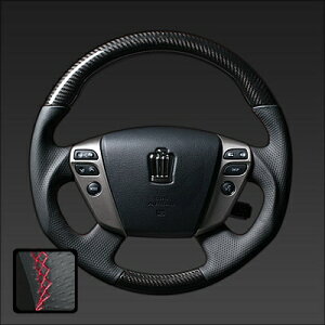 REAL/レアル ステアリング クラウンアスリート・ハイブリッド (GRS200/GWS204) 2008.2〜2012.11 プラチナブラックカーボン/ダークワインユーロステッチ