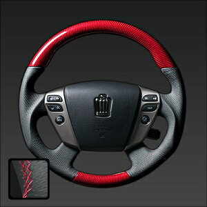 REAL/レアル ステアリング クラウンアスリート・ハイブリッド (GRS200/GWS204) 2008.2〜2012.11 プラチナレッドカーボン/レッドユーロステッチ