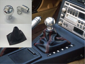 ロードスター NA8C AT用 シフトノブ ポリッシュ 本革ブーツ付 ブーツカラー:ブラック/レッドステッチ