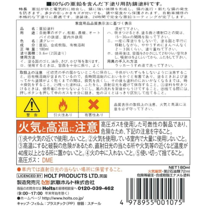 MH107 ジンクプレートスプレー サビ止め亜鉛スプレー Holts ホルツ 防錆 亜鉛コーティング コンビニ受取対応 オートウイング 10本セット ペイント スプレー パーツクリーナー ボンド ラッカー holts