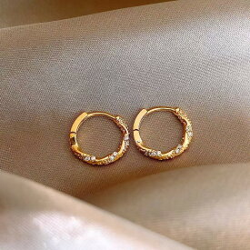 ゴールド ツイスト × ジルコニアフープピアス アクセサリー 18金メッキ