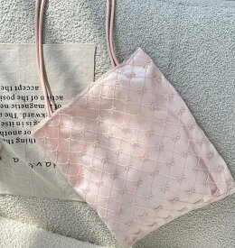 リボン刺繍 サテントートバッグ 大容量 通勤 通学