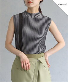 アンジェム &g'aime STRIPE SLEEVELESS KNIT TOPS ストライプ ノースリーブ ニット トップス グレー ブラック F フリー レーヨン ナイロン アクリル ポリエステル ぴったりめ インナー 春 夏 カジュアル