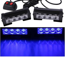 12V ストロボ ライト バー LED 2個 セット 緊急 警告灯 車 トラック トレーラー ランプ マーカー レンズ KRB186 (ブルー)