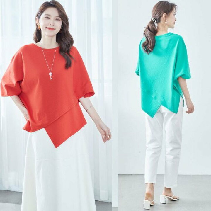 楽天市場】Tシャツ 五分袖 ポンチョ カットソー チュニック トップス 