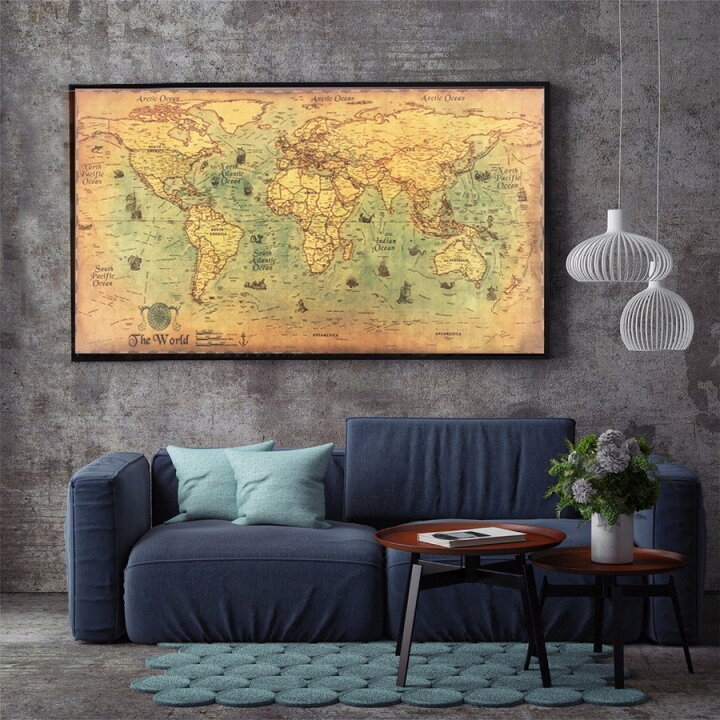 楽天市場 航海 世界地図 レトロー アンティーク風世界地図 アンティークマップ 壁飾り 50cm 100cm 呼び出しベル ラック サークル店