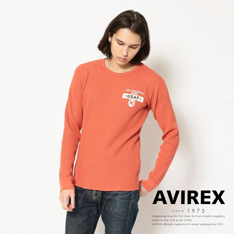 AVIREX オフィシャルサイトミリタリー アメカジ カジュアル ファッション ブランド カットソーtシャツ 長袖 丸首 ワッフル ワンポイント ホワイト ブラック 当店は最高な サービスを提供します オレンジ モカ SALE メンズ 返品不可 アウトレット BIG アビレックス T-SHIRT