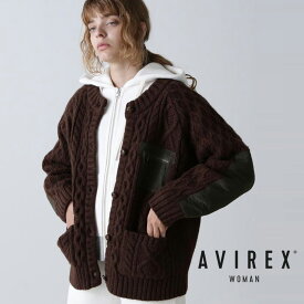 ☆★タイムセール｜AVIREX 公式通販｜NYLON COMBI CABLE KNIT CARDIGAN/ナイロンコンビ ケーブルニットカーディガン(アビレックス アヴィレックス)レディース 女性※セール品につき交換 返品不可