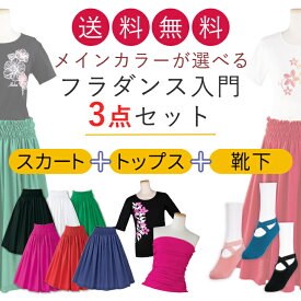 即納★【送料無料】メインカラーを選べる！フラダンス入門セット [6010] セット 初心者 練習 レッスン 選べる フラ フラダンス 練習着 レッスン着 スカート Tシャツ 靴下 トップス 洗える 黒 白 赤 ピンク グリーン 福袋 ラッキーバッグ ハッピーバッグ レディース