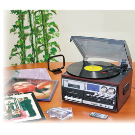 多機能レコードプレーヤー [Z0792] オーディオ家電 マルチプレーヤー リモコン付属 ラジオ用ループアンテナ カセットテープ 再生 録音 レコード再生 CD再生 FM・AMラジオ SDカード USBメモリ 音声入出力