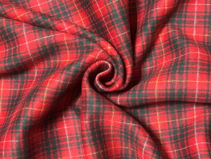 フランス製 【CHATiILLON MOULY ROUSSEL】【A7-15】 ウール  両面の厚手 赤、グリーン、白のチェック柄 裏はグレー 140x120センチ 伝統的なチェック柄です。ジャケット、スーツ、ワンピース