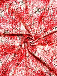 スイス製 コットン100% 90x110センチ 【A6-29】白地にピンク、赤など鮮やかな花柄 地模様があり、しっかりしています。ワンピース、スカート、シャツ、ジャケットに