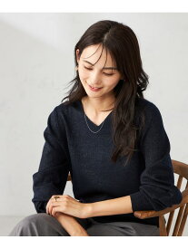 【SALE／50%OFF】【洗える】ラメVネック美ラクるパフスリーブニット a.v.v アー・ヴェ・ヴェ トップス ニット ホワイト ネイビー【RBA_E】[Rakuten Fashion]