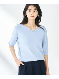 【SALE／10%OFF】【接触冷感/UVカット/洗える】Vネックハーフスリーブ美ラクるサマーニット a.v.v アー・ヴェ・ヴェ トップス ニット ブラック ピンク グレー ホワイト ブルー【RBA_E】[Rakuten Fashion]