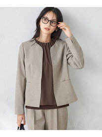 【SALE／50%OFF】【洗える/イージーケア/毛玉になりにくい/ストレッチ/吸水速乾】ツイード調キーネックジャケット a.v.v アー・ヴェ・ヴェ ジャケット・アウター ノーカラージャケット ベージュ ネイビー グレー【RBA_E】【送料無料】[Rakuten Fashion]