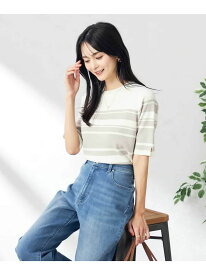 【SALE／10%OFF】【接触冷感/UVカット/洗える】クルーネックハーフスリーブ美ラクるサマーニット a.v.v アー・ヴェ・ヴェ トップス ニット ブルー グレー ホワイト ブラック ベージュ【RBA_E】[Rakuten Fashion]