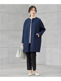 【SALE／60%OFF】ジャガードノーカラーコート a.v.v アー・ヴェ・ヴェ ジャケット・アウター その他のジャケット・アウター ネイビー ホワイト【RBA_E】【送料無料】[Rakuten Fashion]