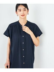 【SALE／40%OFF】【接触冷感/UVカット/吸水速乾/イージーケア/洗える】サテンギャザーブラウス a.v.v アー・ヴェ・ヴェ トップス シャツ・ブラウス グリーン ネイビー ホワイト【RBA_E】[Rakuten Fashion]