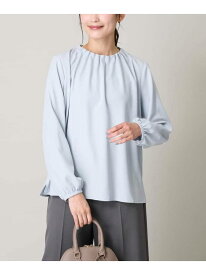 【洗える】タックネックブラウス a.v.v アー・ヴェ・ヴェ トップス シャツ・ブラウス ホワイト ブルー【送料無料】[Rakuten Fashion]