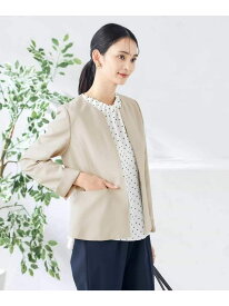 【SALE／20%OFF】【洗える/ストレッチ/UVカット】麻調ストレッチキーネックジャケット a.v.v アー・ヴェ・ヴェ ジャケット・アウター ノーカラージャケット ネイビー ベージュ グレー【RBA_E】【送料無料】[Rakuten Fashion]