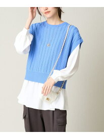 【SALE／70%OFF】【2SET/洗える】ニットベスト+ペプラムブラウス a.v.v アー・ヴェ・ヴェ トップス ニット ネイビー ブルー グレー【RBA_E】[Rakuten Fashion]