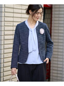 【SALE／70%OFF】カルゼストレッチツイードキーネックジャケット a.v.v アー・ヴェ・ヴェ ジャケット・アウター ノーカラージャケット ネイビー ベージュ【RBA_E】【送料無料】[Rakuten Fashion]