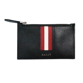 BALLY バリー LETTERING TSP TENLEY LT BLACK 6221811 カードケース （開閉ファスナー） メンズ　紳士　ブランド　ブラック 黒 ストライプ　ロゴ 　本革　レザー 革小物