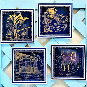 ギリシャ輸入 インテリアタイル 【ギリシア神話 藍色タイル】 (壁飾り)ギリシャ雑貨 インテリア小物置物 (鍋敷き...)キッチン雑貨