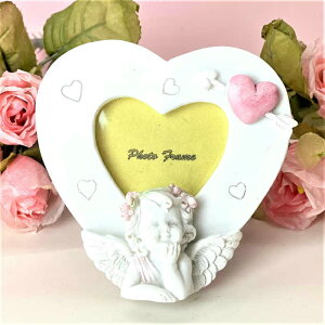 ≪天使 置物 天使雑貨 エンジェル雑貨≫花冠の天使【ハートフォトフレーム ミニ】 癒しグッズ ベビー 赤ちゃん ペット 写真立て インテリア 置物 ホワイトデー  誕生日