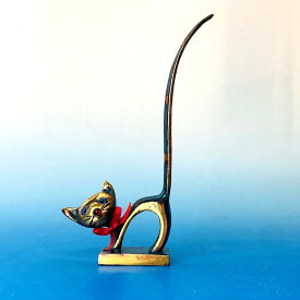≪ニューバージョンで再入荷!!≫　ギリシャ輸入　【青い瞳の　しっぽ猫】　リングホルダー　ギリシャ雑貨　ハンドメイド　インテリア　青銅　小物　置物　招福　ねこ雑貨　オブジェ　オーナメント　地中海　欧米　ヨーロッパ　誕生日　ギフト　贈り物