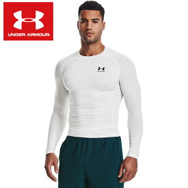 【あす楽】【即日発送】【メール便可230円】【アンダーアーマー　UNDER ARMOUR】【ウェア】 長袖インナーシャツ(丸首) メンズ ヒートギア コンプレッション インナー アンダーウェア 1361524 (100) ホワイト/ブラック [ten][230925]