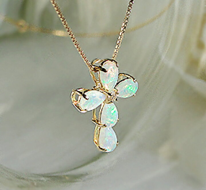 楽天市場】k18YG/WG/PG オパール クロス ネックレス : jewelry shop BeJ