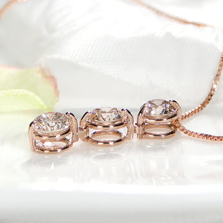楽天市場】K18PG【1.0ct】スリーストーン ダイヤモンド ネックレス 