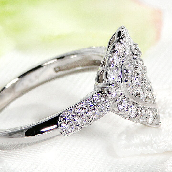 K18WG ハート ダイヤモンド パヴェリング 1ct 