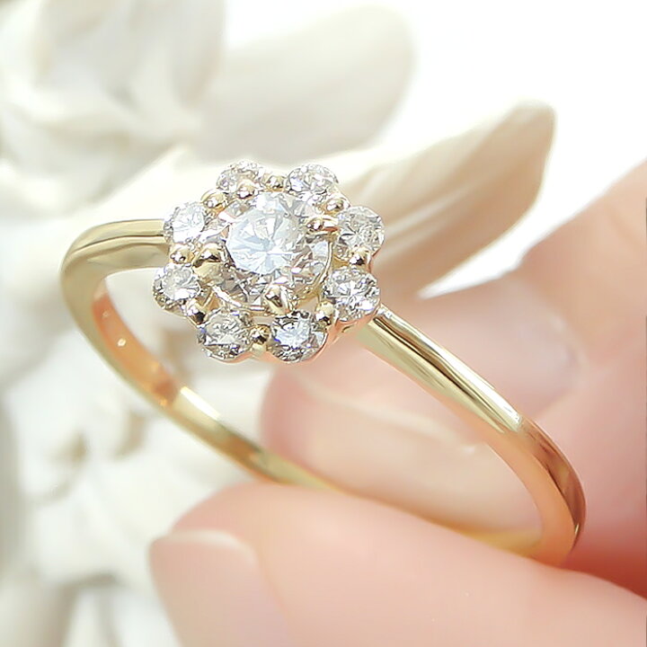 楽天市場】K18YG/PG/WG【0.30ct】フラワー ダイヤモンド リング送料 