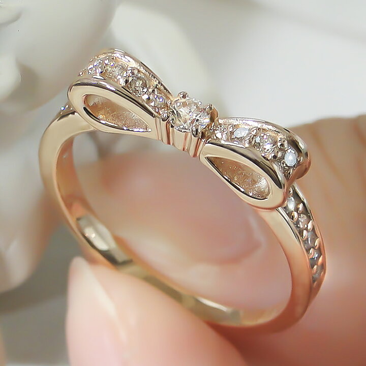 楽天市場】k18YG/WG/PG【0.2ct】ダイヤモンド リボン リングK18 