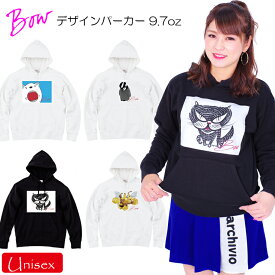 Bowデザイン フード付き 9.7oz スウェットプルオーバーパーカー トレーナー ペンギン 猫 ねこ キャット 蜜蜂 ハニービー 白熊 クマ メンズ レディース パーカー 白 黒 厚手 スウェット 大きいサイズ