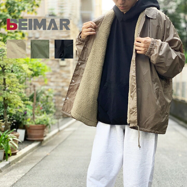 楽天市場 Beimar ビーマー 裏ボアコーチジャケット モダンフィット 宅配便対象 アウター 上着 ファッション メンズ 男性 ブルゾン 長袖 襟付き 無地 秋 アウトドア ストリート系 送料無料 Awesome Closet 楽天市場店