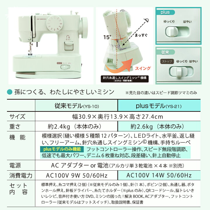 楽天市場】孫につくる、わたしにやさしいミシン +plus プラス YS-10 YS 