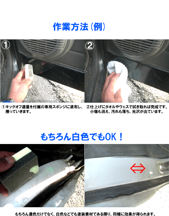 楽天市場 車の内装ステップ周辺 ドアの内張り汚れ落し 艶出しが両方できる特殊液剤 キックオフ 100cc 専用スポンジ付き ルームクリーナー ルームワックス 内装 傷消し 内装クリーナー 内装 艶出し 内装 ワックス 車内ワックス インテリア ワックス 洗車wax カー