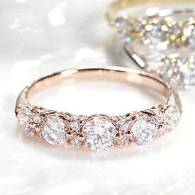 K18YG/WG/PG ダイヤモンド リング【1.0ct】ファッション ジュエリー レディース 指輪 リング ゴールド ダイヤ エタニティ ダイヤリング ダイア グラデーション イエローゴールド ホワイトゴールド ピンクゴールド 4月誕生石 ギフト ピンキー 豪華 5石 結婚 婚約