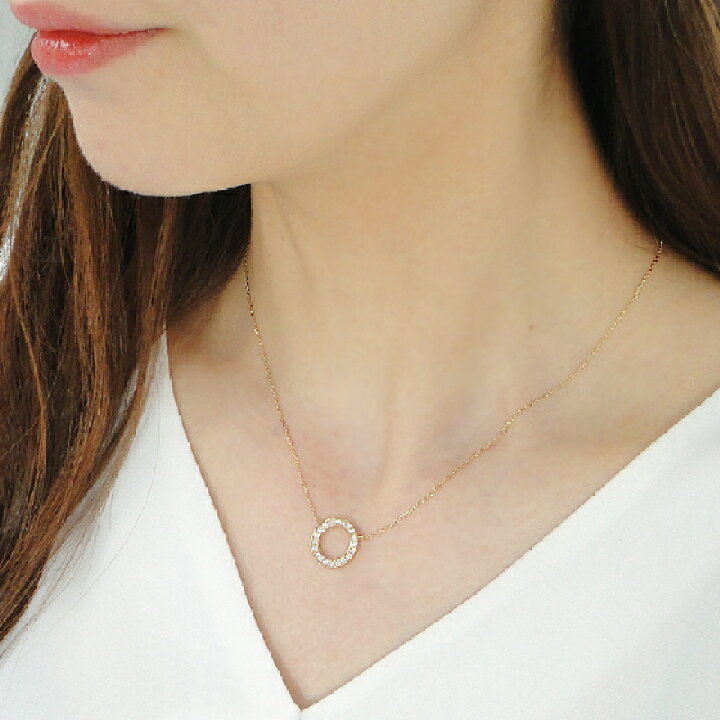 楽天市場】K18YG/PG/WG サークルモチーフ ダイヤモンド ネックレス  