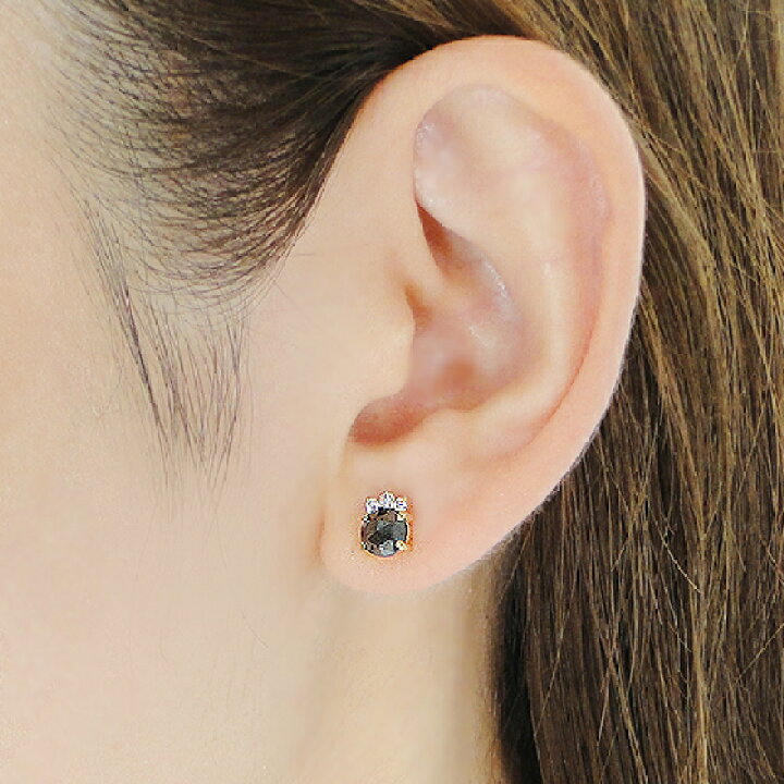 楽天市場】K18YG ブラックダイヤモンド スタッドピアス 【1.0ct 