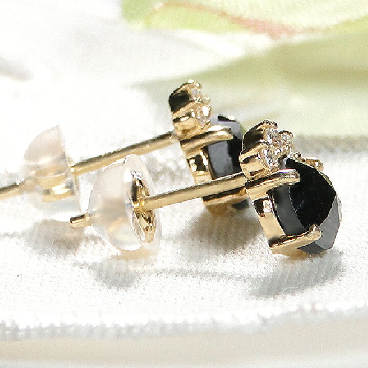 楽天市場】K18YG ブラックダイヤモンド スタッドピアス 【1.0ct 